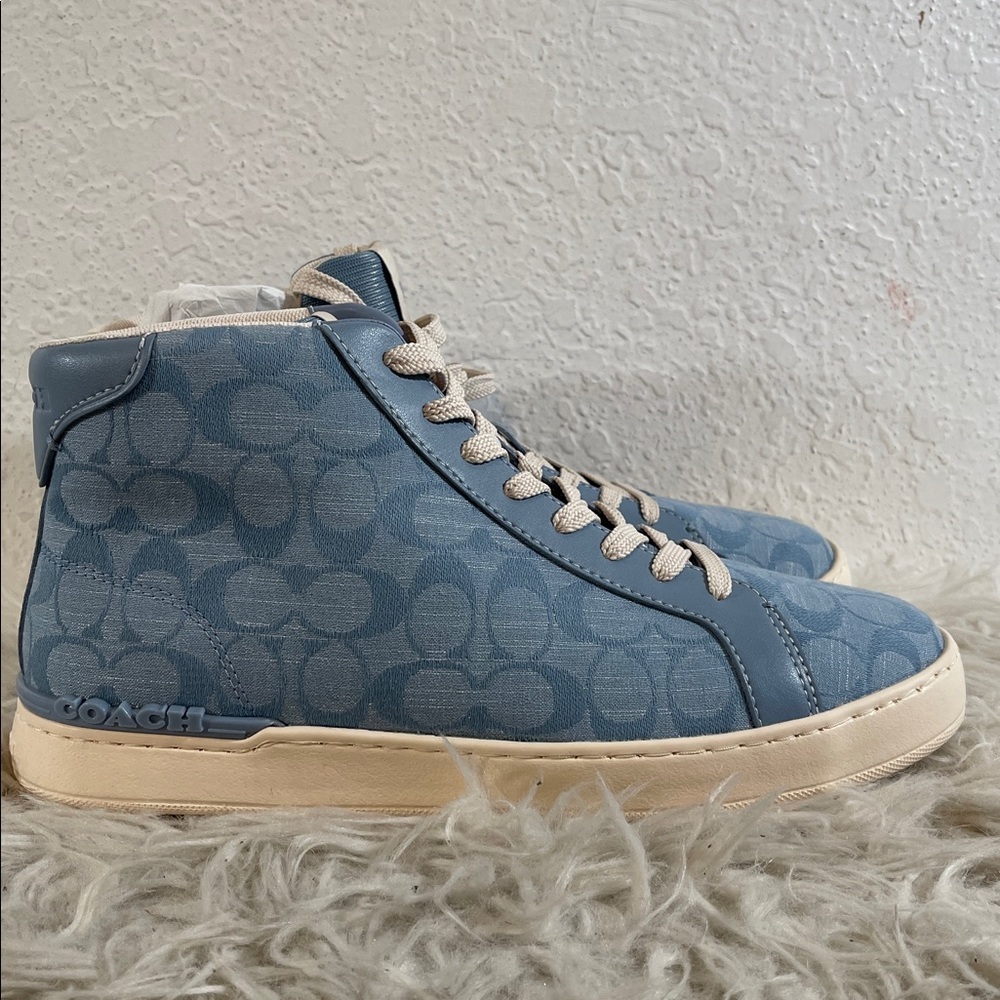 COACH Clip High Top Leather Sneaker Men’s Size 10.5 Cornflower Blue Unisex NEW - Picture 5 of 13